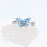 Luminora Crystal Butterfly Ring Zilveren verstelbare fidget ring met blauwe draaibare vilnder