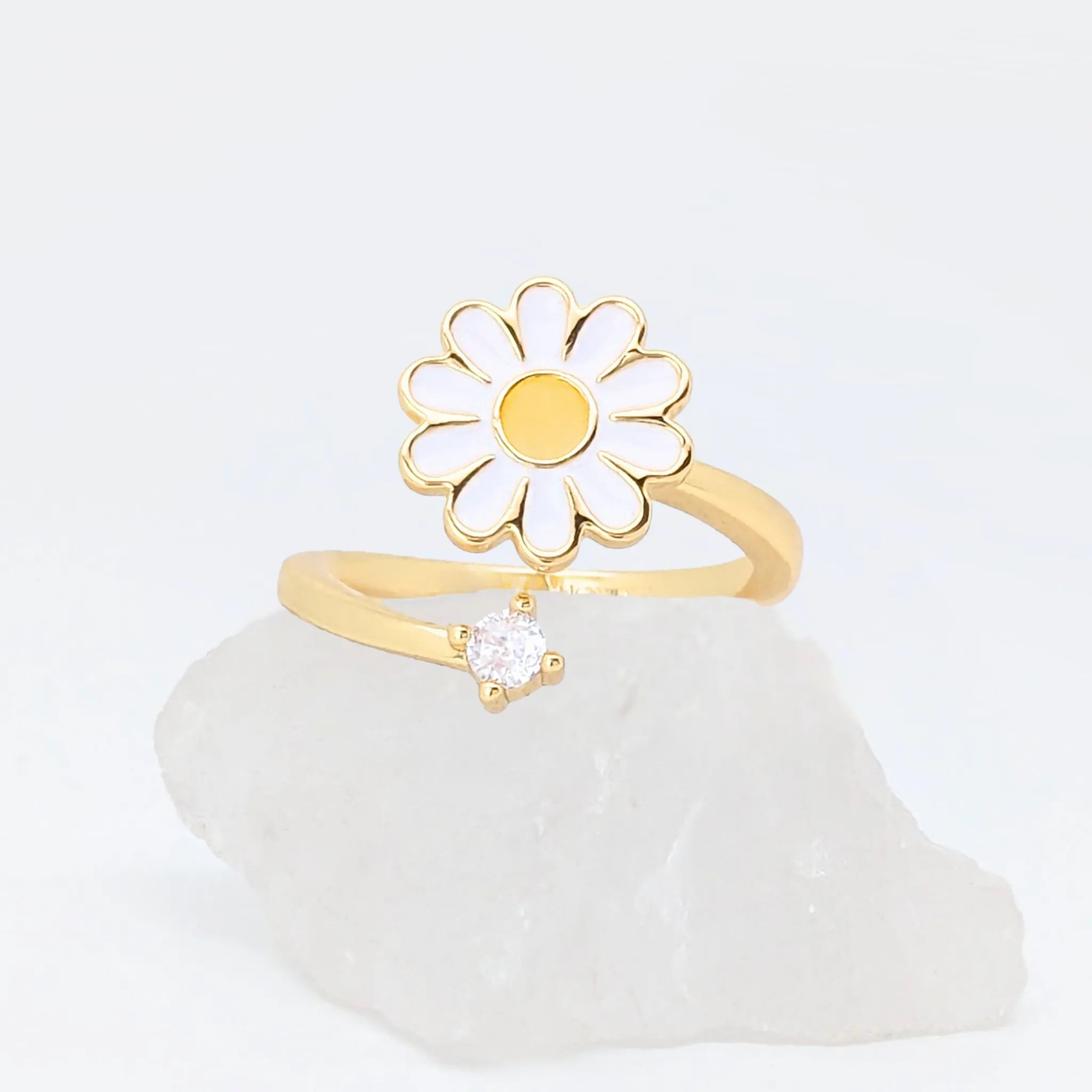 Daisy fidget ring in goud met draaibare bloem voor ontspanning