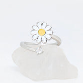 Daisy fidget ring in zilver met draaibare bloem voor ontspanning