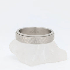 Zilveren Echo fidget ring van stainless steel met gehamerd oppervlak en subtiele glans – Luminora
