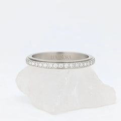 Haven fidget ring in zilverkleurig stainless steel met dunne band en subtiele kristallen – Luminora