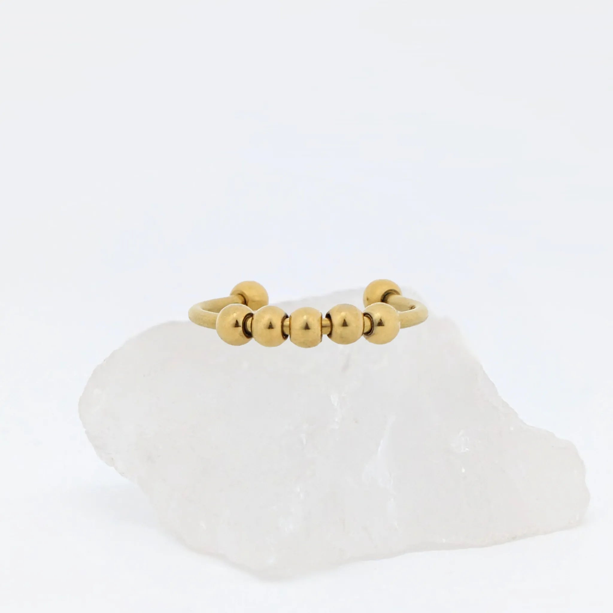 Goudkleurige Kids Bead anxiety ring van RVS met beweegbare kralen – Luminora