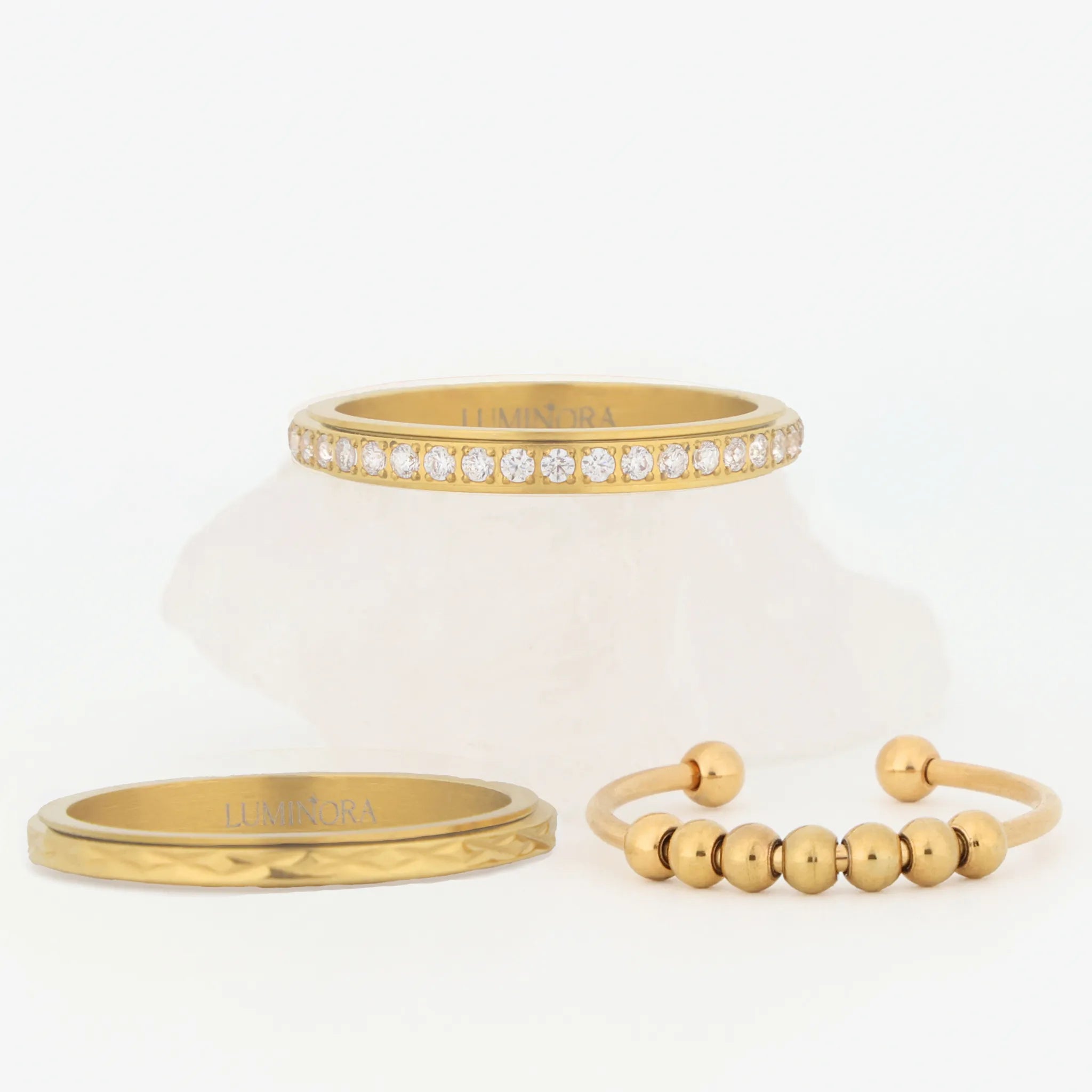 Mindful Bundel fidget ring set in goud op steen voor rust en focus