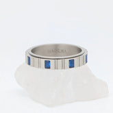 Sapphire fidget ring van edelstaal met glanzende afwerking en blauwe rechthoekige stenen – Luminora