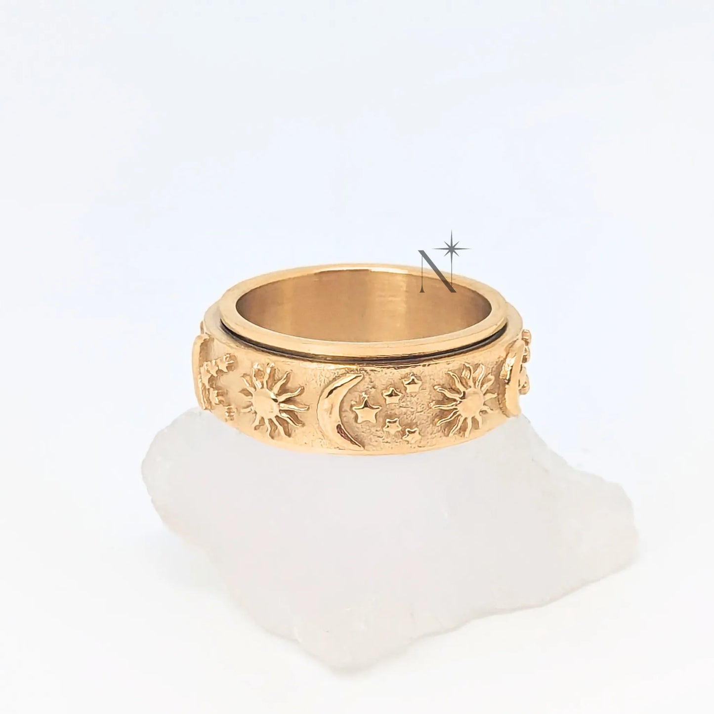 Luminora Cosmic Ring Goud - Fidget Ring van Edelstaal met Zon, Maan en Sterren