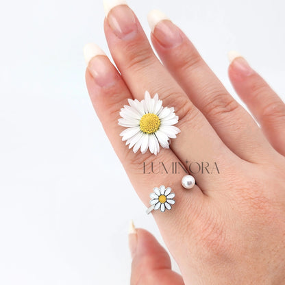 S925 DAISY PEARL RING