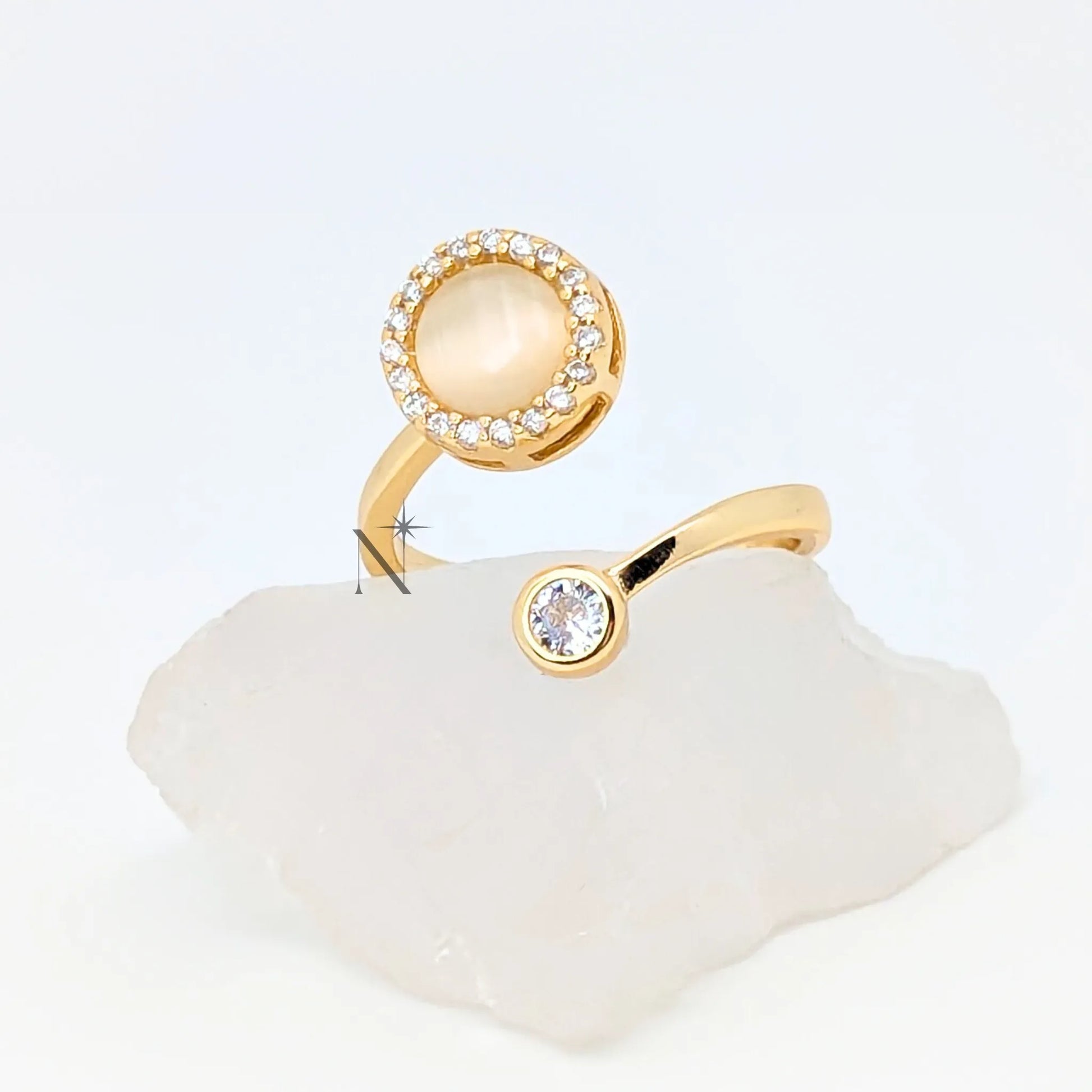 Luminora S925 Opal Ring Goud - Fidget Ring gemaakt van Sterling 925 Zilver met een draaibare kattenoog steen