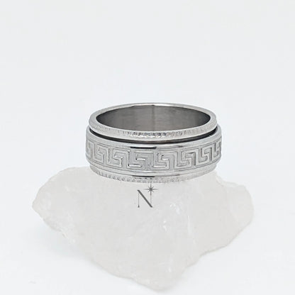 Luminora Zeus Ring Zilver - RVS Fidget Ring met draaibare buitenste ring met patroon