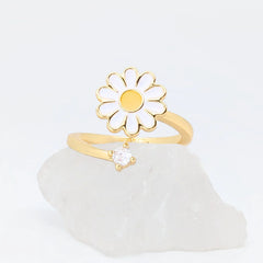 Daisy fidget ring in goud met draaibare bloem voor ontspanning