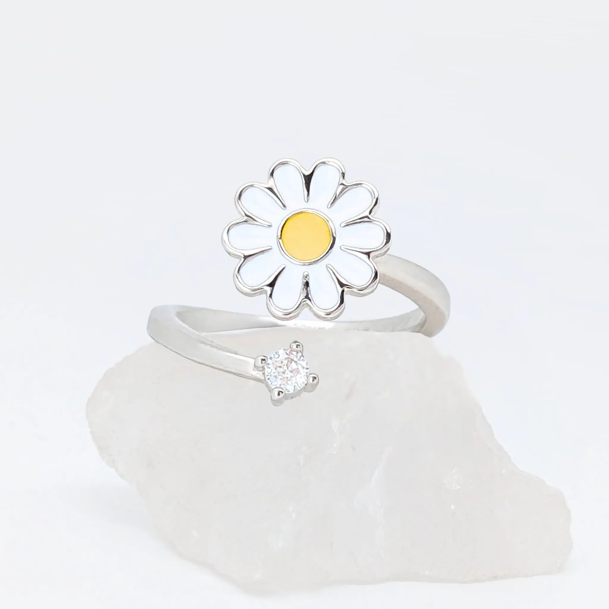 Daisy fidget ring in zilver met draaibare bloem voor ontspanning