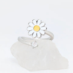 Daisy fidget ring in zilver met draaibare bloem voor ontspanning