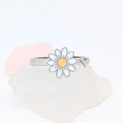 Luminora Daisy Ring Zilver - Zilveren Verstelbare Fidget Ring met draaibare madelief bloem