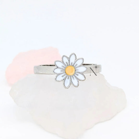 Luminora Daisy Ring Zilver - Zilveren Verstelbare Fidget Ring met draaibare madelief bloem