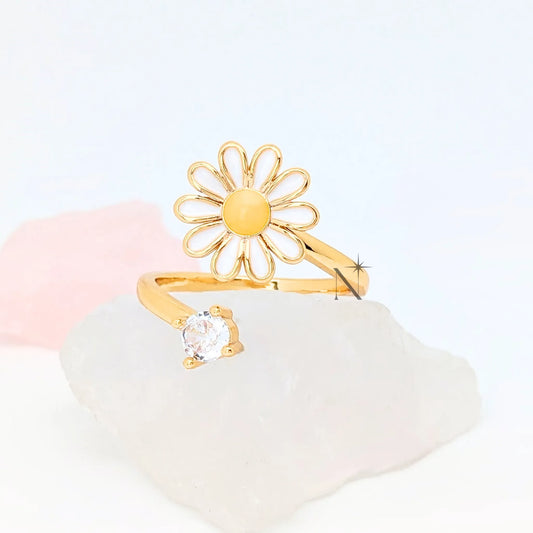 Luminora Daisy Ring Goud - Verstelbare Gouden Fidget Ring met draaibare madelief bloem