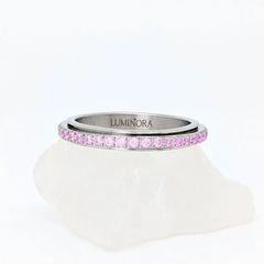 Elina fidget ring van edelstaal met fonkelende roze kristallen – Luminora