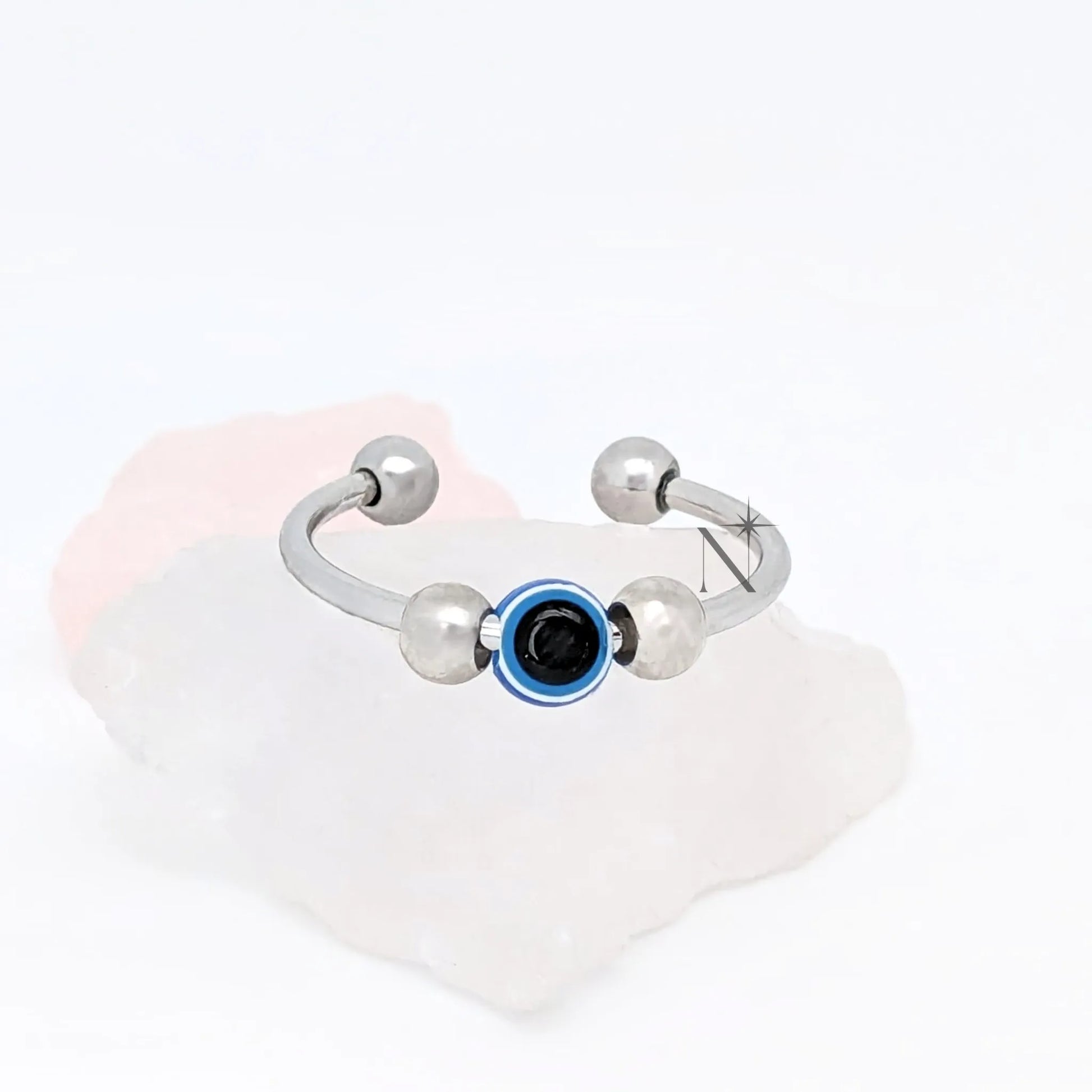 Luminora Lucky Eye Ring - Fidget Ring met Blauw Geluksoog op witte steen