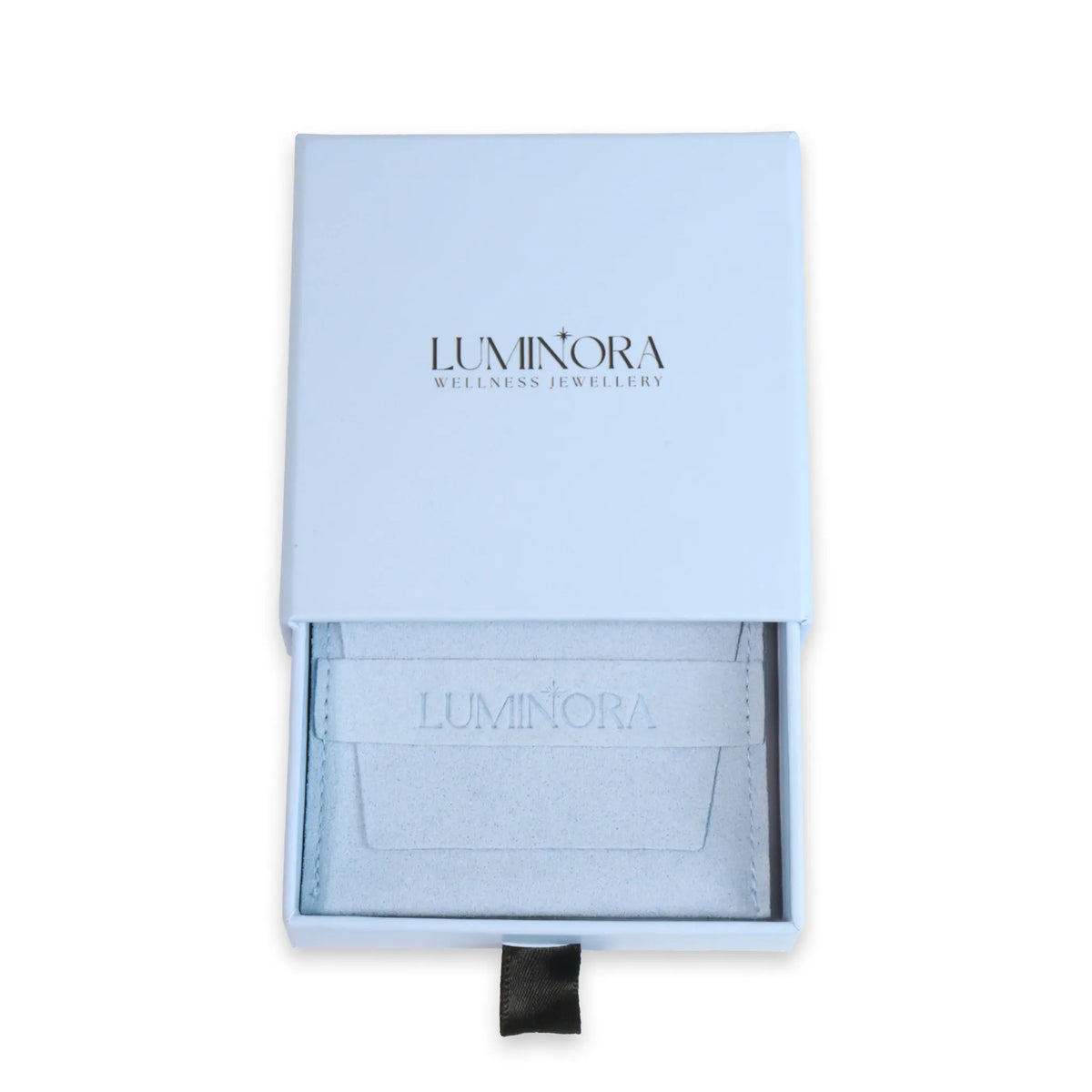 Blauw Luminora sieradendoosje met zachte suède pouch voor ringen en sieraden, ideaal als cadeauverpakking – Luminora