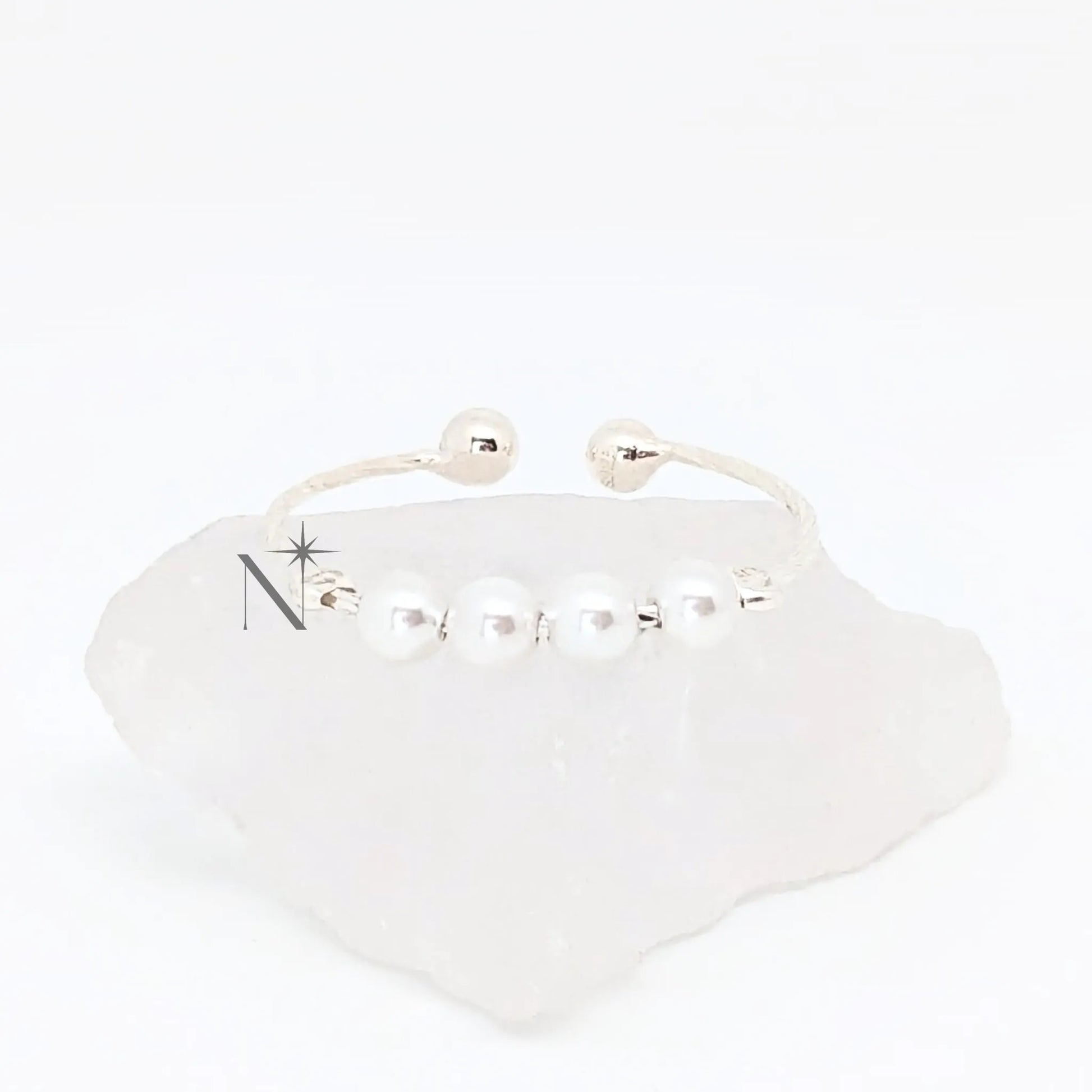 Luminora S925 Pearl Ring Zilver - Verstelbare Sterling 925 Zilveren Fidget Ring met draaibare witte parels